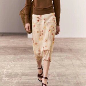 Zara ZW Collection Sheer Floral Midi Skirt Satin Effect Size XL NEW